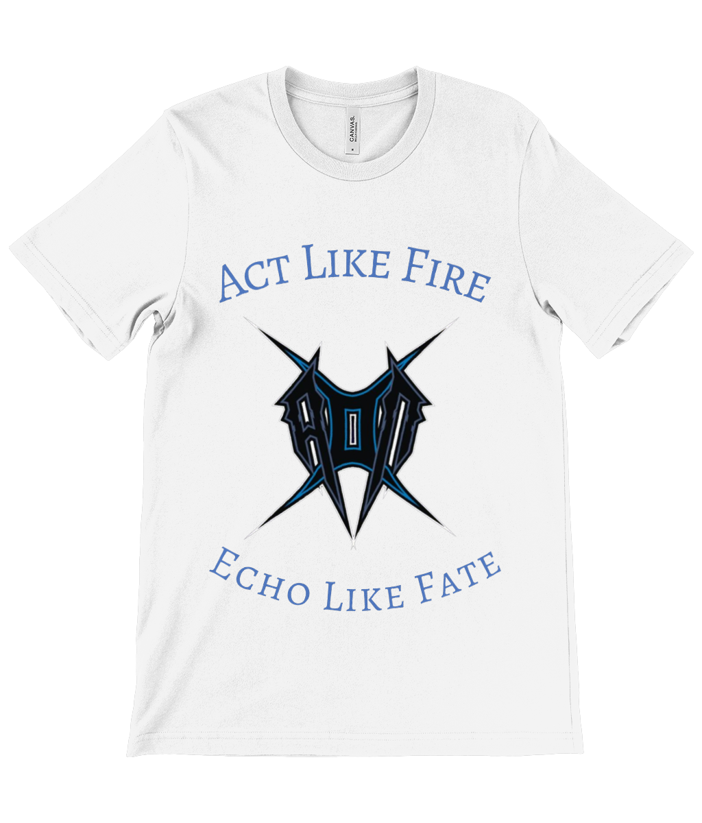 White act like fire tee by Monkeys Merch with blue text and black graphic design on front